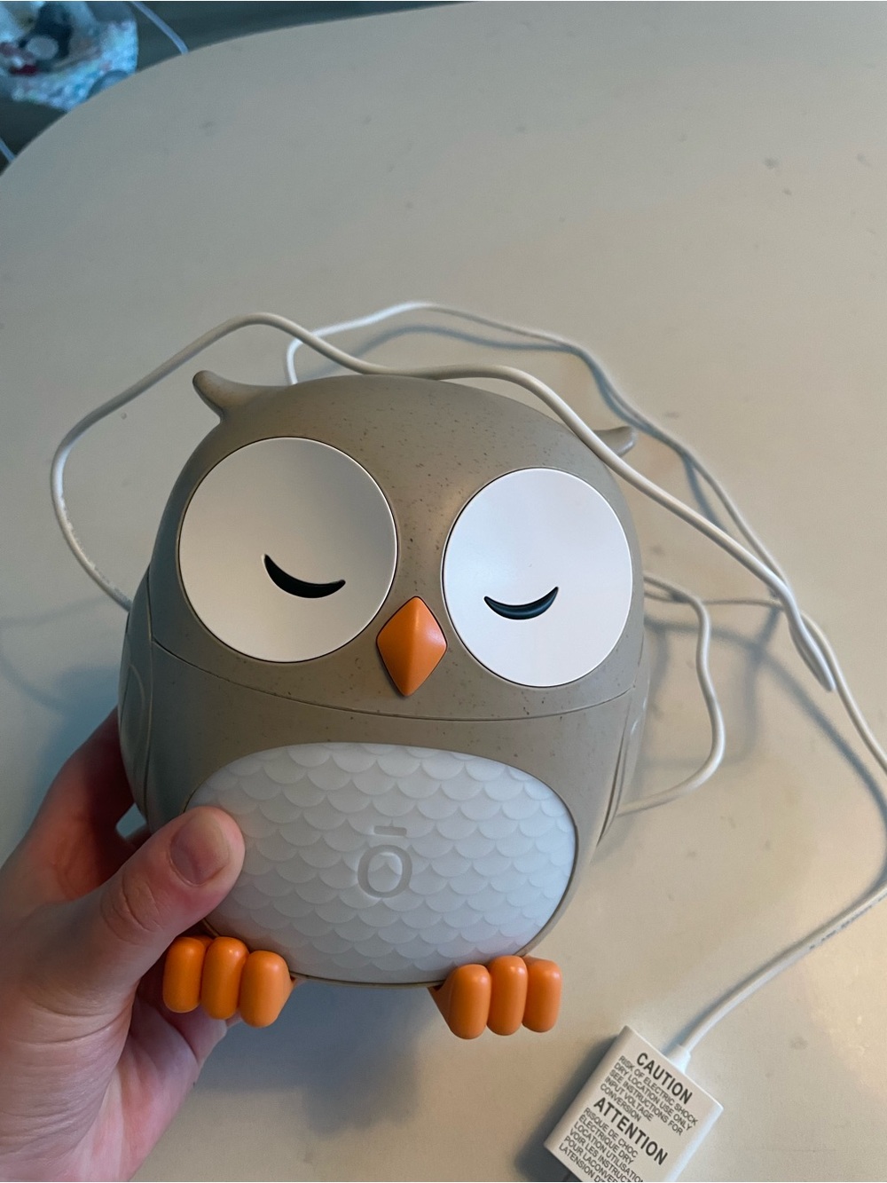 Gray Owl Night Light Soother and Essential Oil diffuserwith Orange Beak and Feet